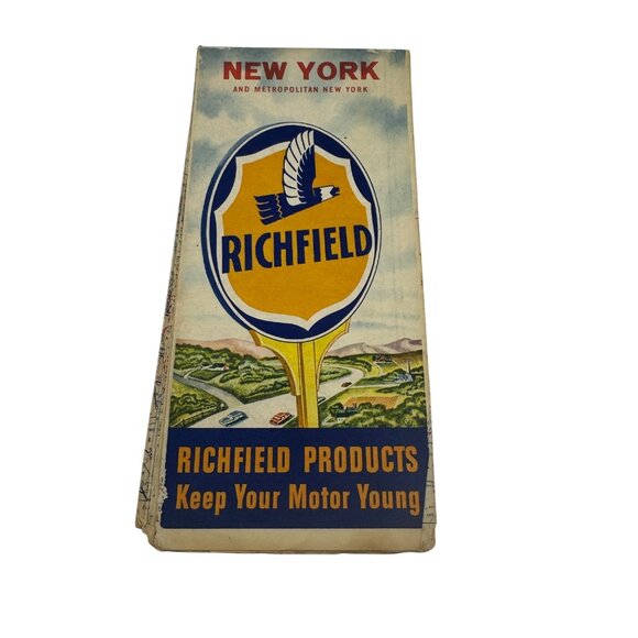 Vintage 1940s Richfield New York Road Map Automotive Gas Station Memorabilia - Picture 1 of 5